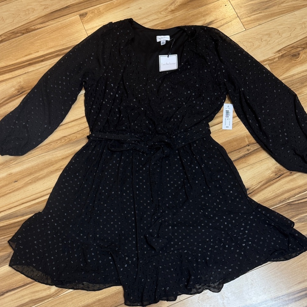 Premier Amour Black Long-Sleeve Tie-Waist Mini Dress